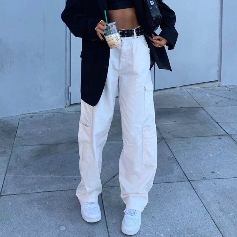Casual oversize joggingbukser til kvinder basic cool joggers kvinder jeans streetwear bukser med brede ben bukser stor lomme sød og psyko