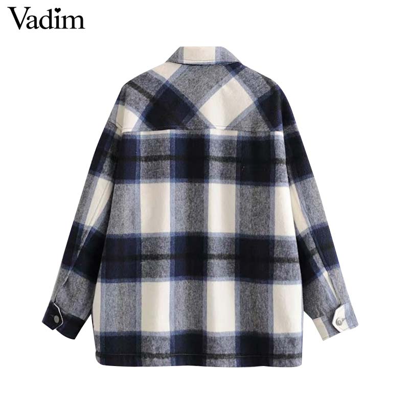 Vadim women oversized plaid jacket long sleeve pockets loose style coats female office wear casual basic tops CA624