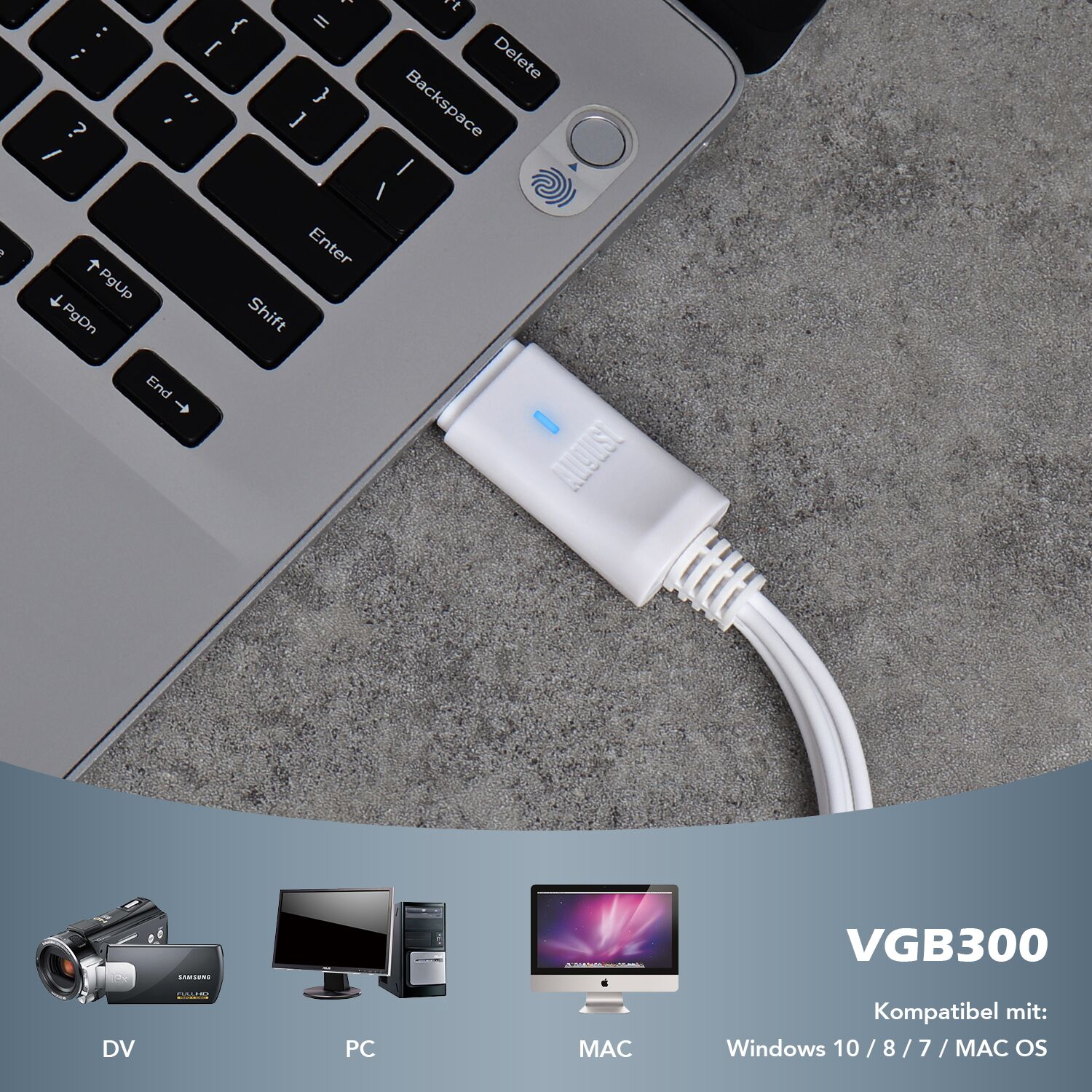 Vgb300 usb externo placa de captura de vídeo transferência vhs casa vídeos para pc/windows e mac compatível/s-vídeo agosto