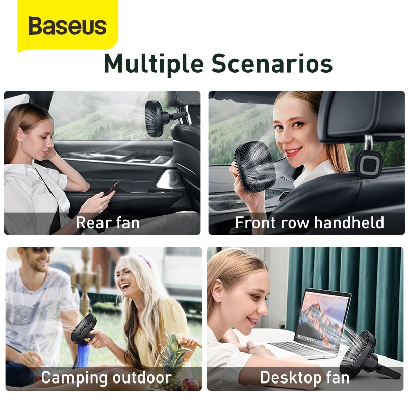 Baseus Magnetic Car Air Cooling Fan 360 Rotation Back Seat Cooler Fan With 1000mAh Battery For Auto Air Conditioner Cooler Fan