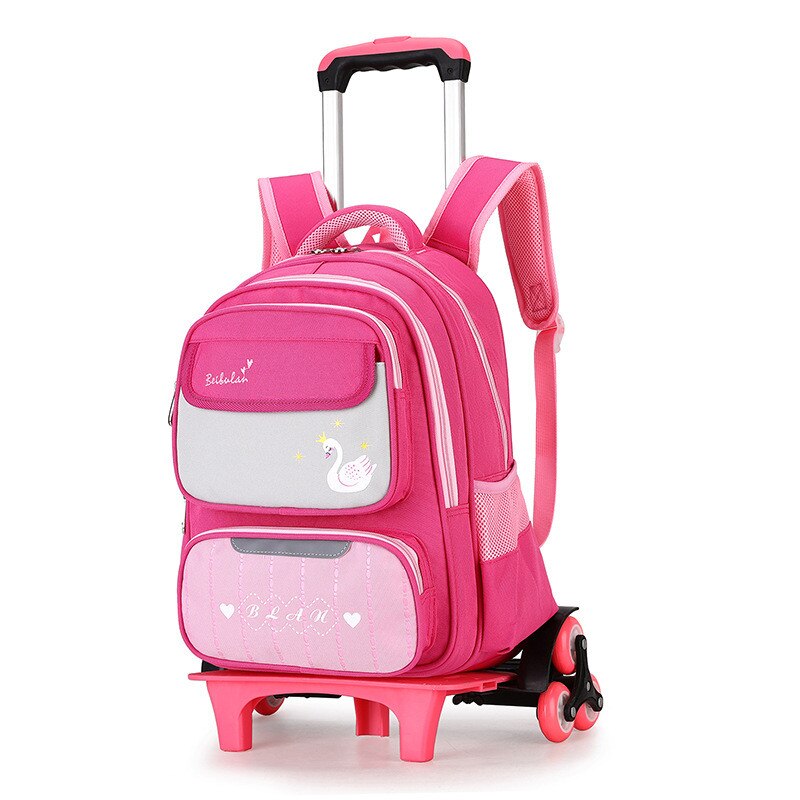 Afneembare trolley schoolrugzak tassen met wieltjes kinderschooltas jongens basisschoolrugzakken meisjes schooltassen sac a dos enfant: 6 wielen rozerood