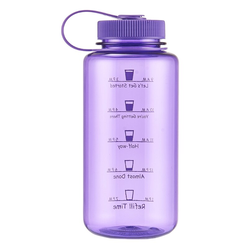 Sports Water Bottle Time Marker Tracker Goal 32oz/1000ml Large Volume Portable Drink Bottle BPA Free and Brand: Purple