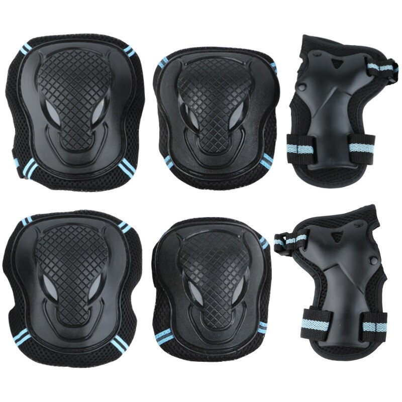 6 unids/set de rodilleras para adultos, coderas, protectores, soportes de apoyo, Protección deportiva, seguridad, patinaje, Skateboard, esquí, ciclismo, Protector de rodilla: Black with blue / S