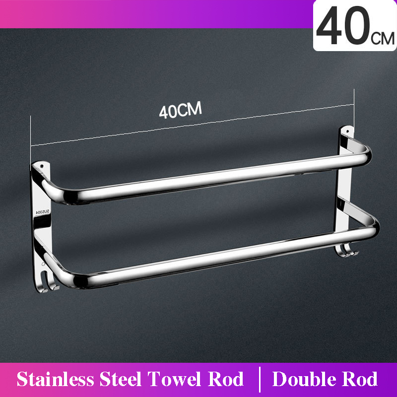 Badkamer Handdoek Houder Rvs Douche Rack Enkele Staaf Layer Muur Gemonteerde Multilayer Handdoek Hanger Met Haak Benodigdheden: 40CM Double Rod