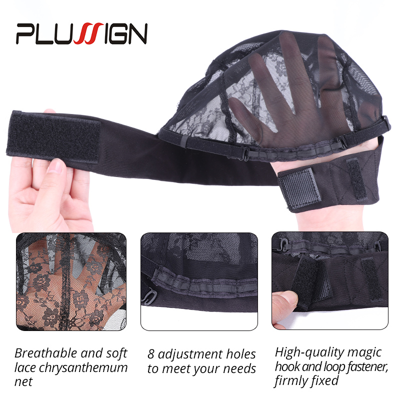 Plussign Wig Cap Hair Net Elastic Headband Wig Caps For Making Wig Mesh Dome Cap Mesh Cap Adjustable Magic Sticker Hook 5Pcs/Lot