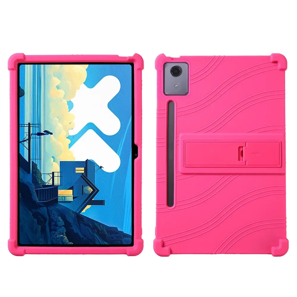 Case voor Lenovo Xiaoxin Pad Pro 12.7 inch 2025 TB373FU TB375FC Tablet Kindvriendelijk Silicon Stand Cover Resistente Flexibele Cove: Roze