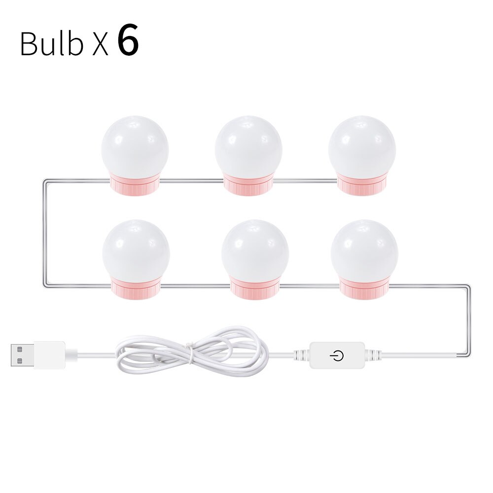 Led Make-Up Spiegel Lampen Usb Hollywood Make Up Lamp Vanity Lights Badkamer Kaptafel Verlichting Dimbare Led Wandlamp: Type-A-Pink-6Bulbs
