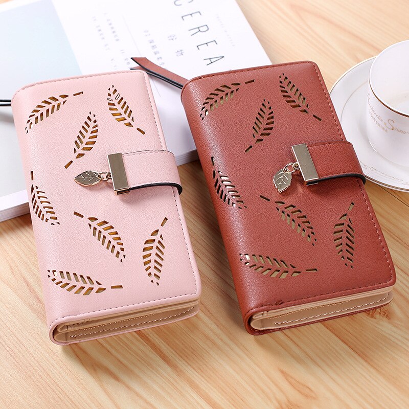 Women Wallet Female Long Wallet PU Leather Purse Hollow Leaves Pouch Handbag For Women Coin Purse Card Holders Clutch