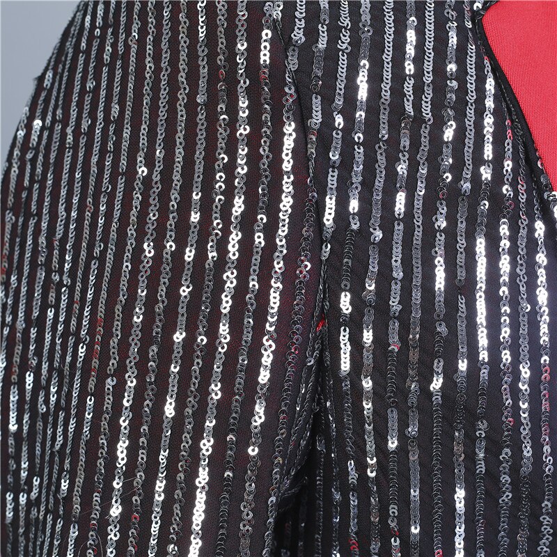 Réflecteur rouge noir épissage Costume veste hommes paillettes Blazers scène vêtements Bar discothèque DJ chanteur hôte Performance Costume