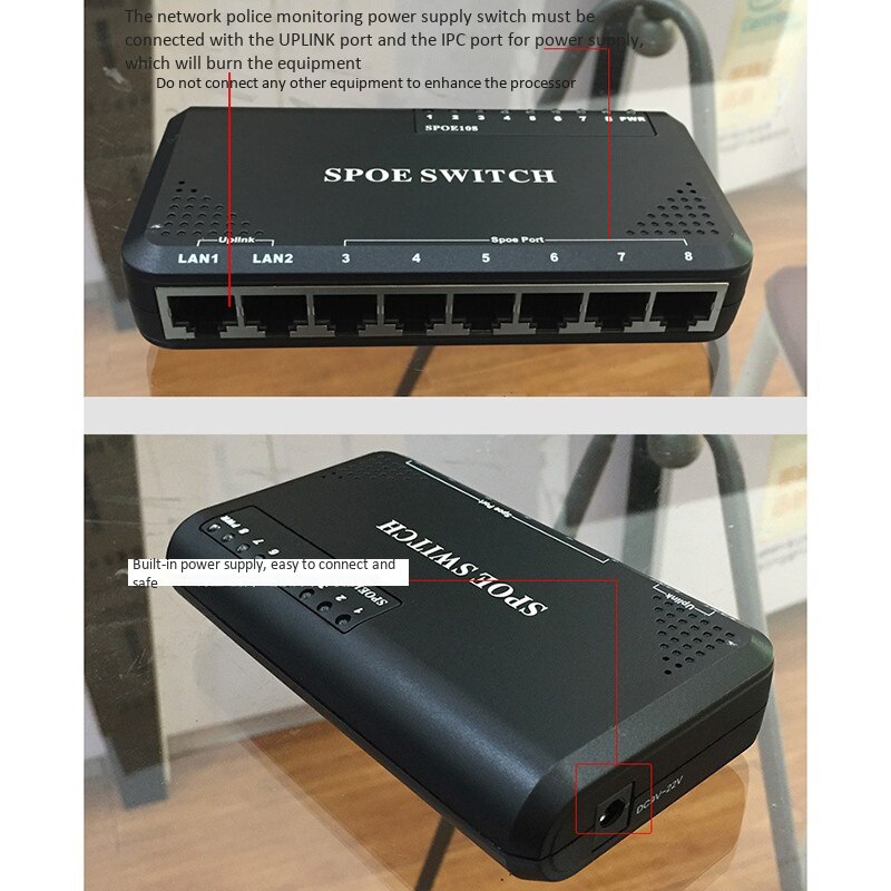 8 Port POE Switch Ethernet with 90W Power Adapter for Network IP Cameras or Wireless PoE Splitter for CCTV EU Plug
