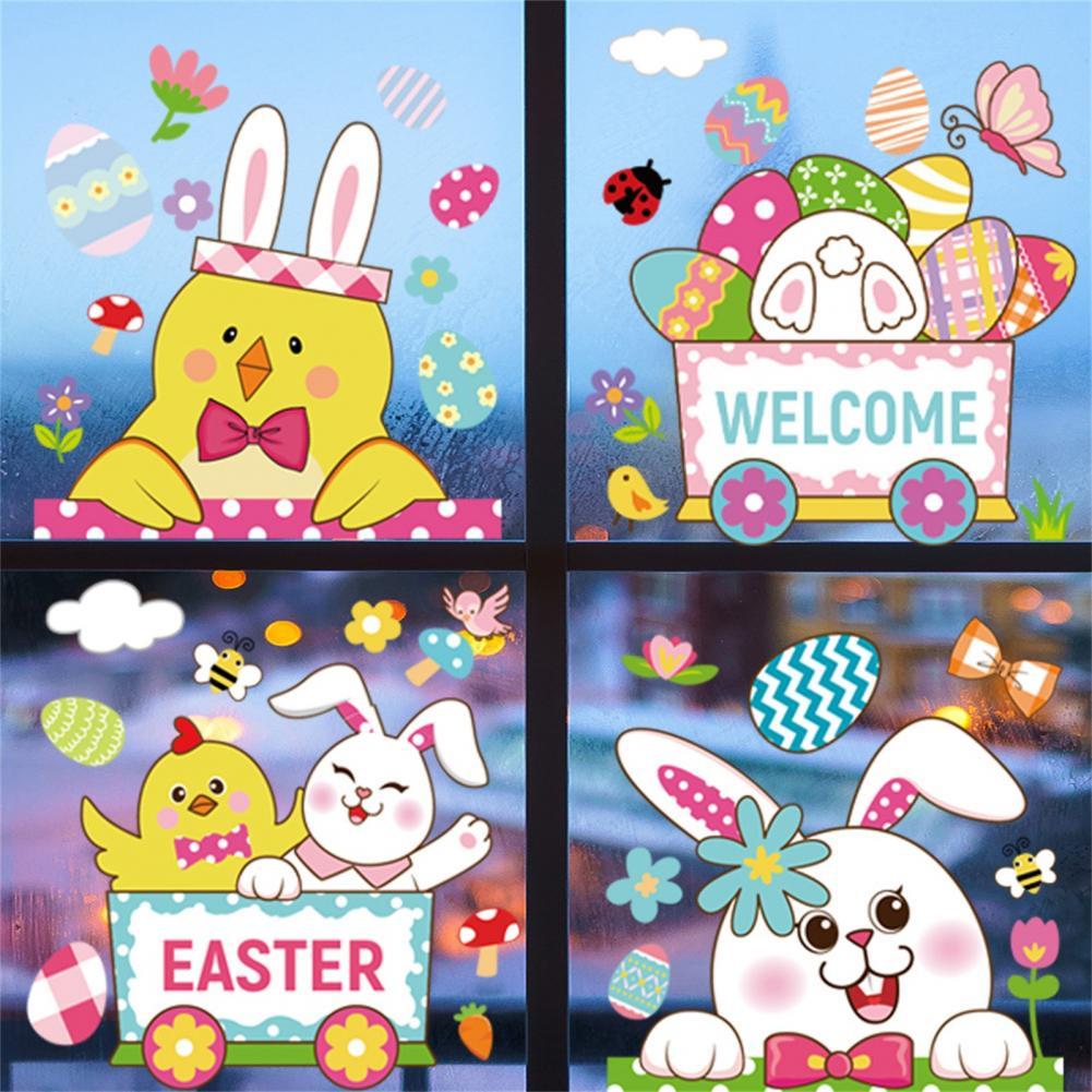 Happy Easter Window Stickers Bunny Easter Window Clings Decorations for Home Decals