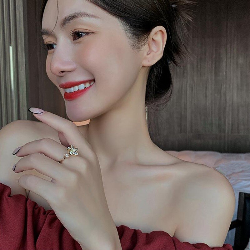 Cdjaime 2022 Draaibaar Anti Stress Angst Ring Windmolen Shape Golden Verstelbare Ringen Voor Vrouwen Mode-sieraden