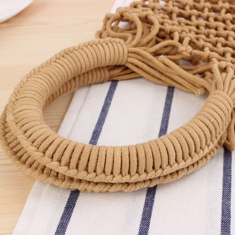 Sac de plage en fil de coton tissé à la main, nouvelle série de fils de coton de Style Mori de poche en filet de couleur Pure, sac de plage de