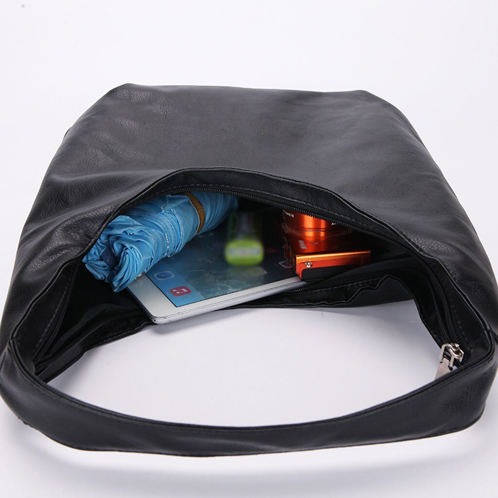 Opvouwbare Boodschappentas Herbruikbare Tote Pouch Folding Travel Shopper Bag Zwart Pu Handtas Boodschappentassen # F