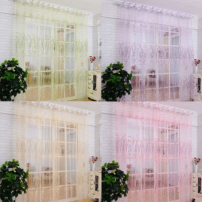 Wear Rods Voile Window Curtain For Children Room Living Room Curtain Floral Pattern Sheer Voile Panel Drapes Curtains