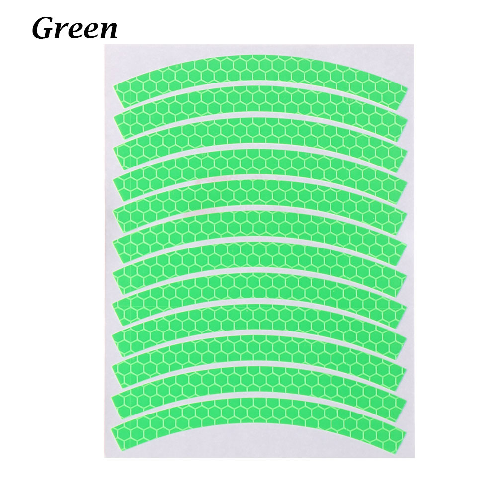 12pcs/sheet Bike Reflective Stickers Wheel Decals Reflective Tape Safety Strips Bicycle Wheel Stickers For Children Balance Bike: Green