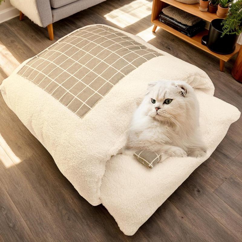 Schlafsack für Katzen, warme Katze, Kuschelsack, Hund, Katze, Winter, Wärmer Schlafsack, Plüsch, weiches Haustierbett, waschbar, halbgeschlossener Sack für