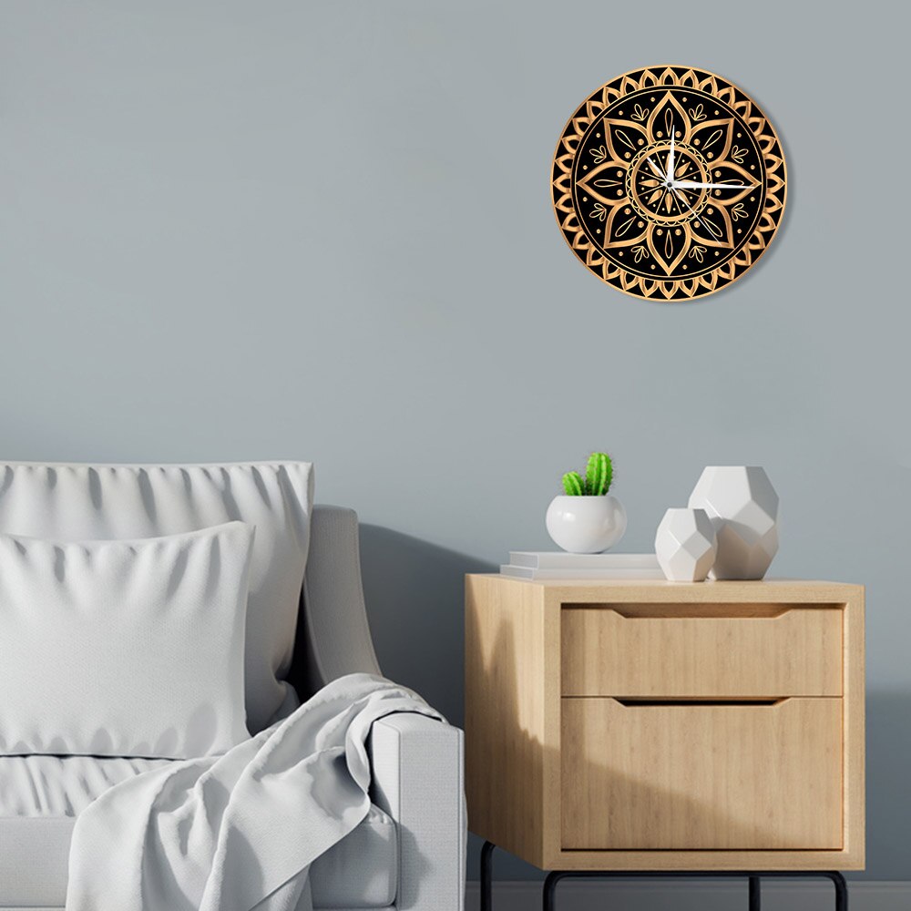 Montre murale Vintage motif Mandala ethnique Royal, or noir, horloge murale de luxe, soleil indien, Studio de Yoga, muet, horloge Non collante