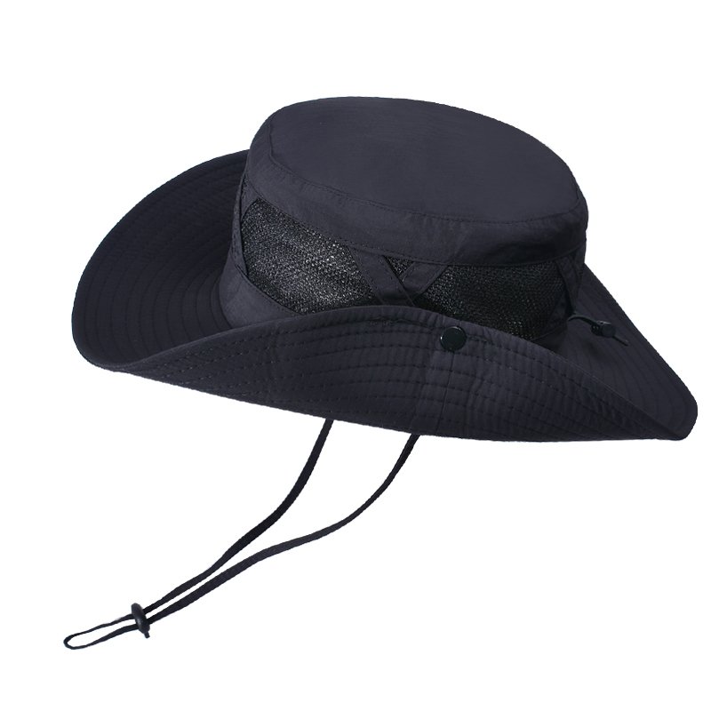 Xinbaoguan 100 % Nylon Frühling/Sommer groß Traufe Atmungsaktiver Sonnenschutz Fischerhut Herren Sonnenschutz Sonnenhut Angelhut: Schwarz