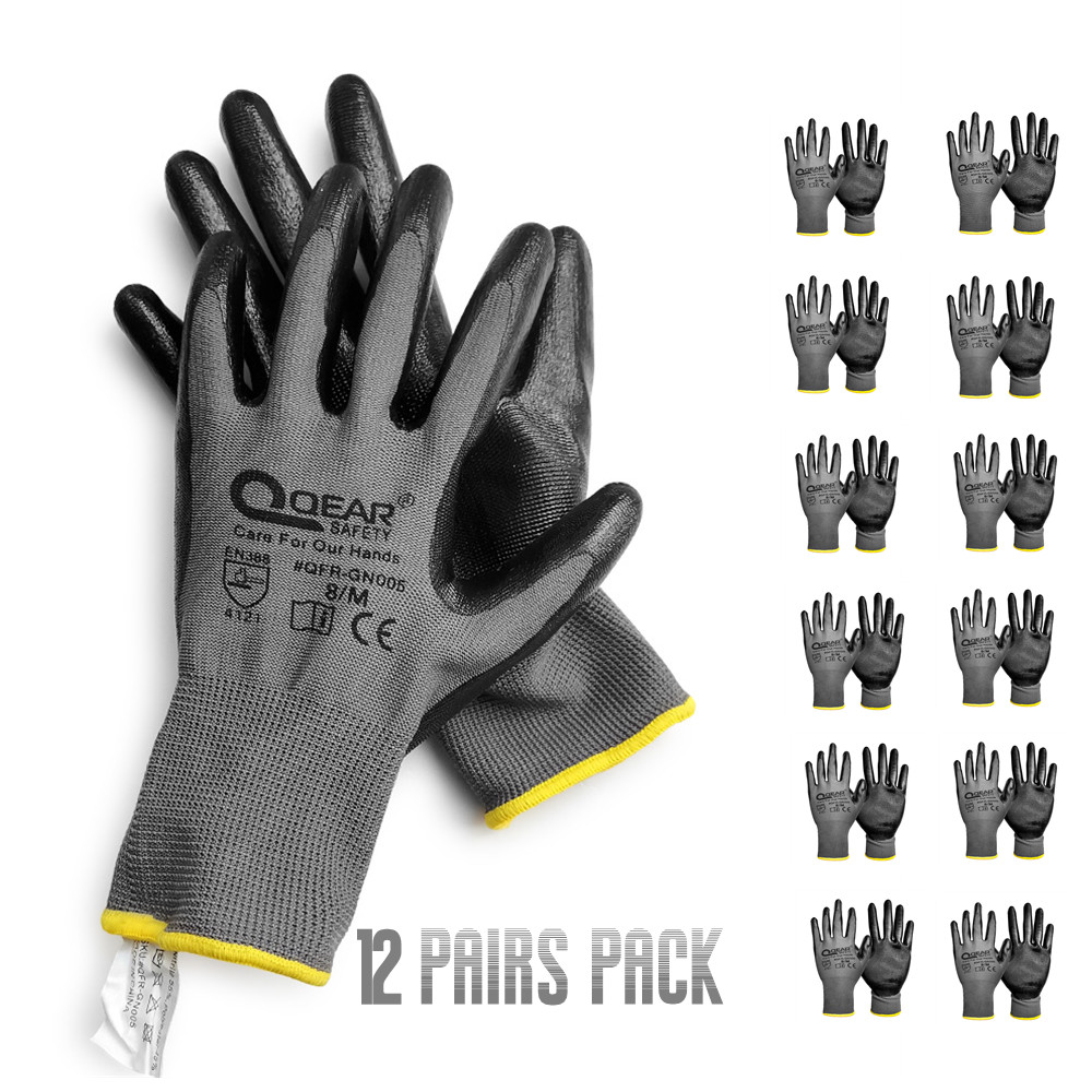 12 Pairs Pack Nitril Gummi Beschichtet Arbeit Handschuhe, Multi-Funktion, Licht-Gewicht, Gute Abrieb, öl/Fettig Widerstand Palm, Mechaniker