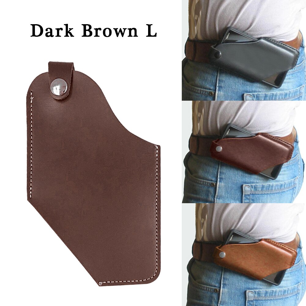 Men Cellphone Loop Holster Case Belt Waist Bag Props PU Leather Purse Phone Wallet Smart Phone Pouch: dark brown-L