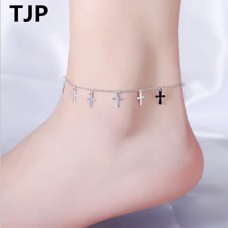 TJP Top Neue Silber 925 Armbänder Für Frauen Mädchen Fußkettchen Schmuck Beliebte Kreuz Zubehör Für Dame Armreifen Party Bijou