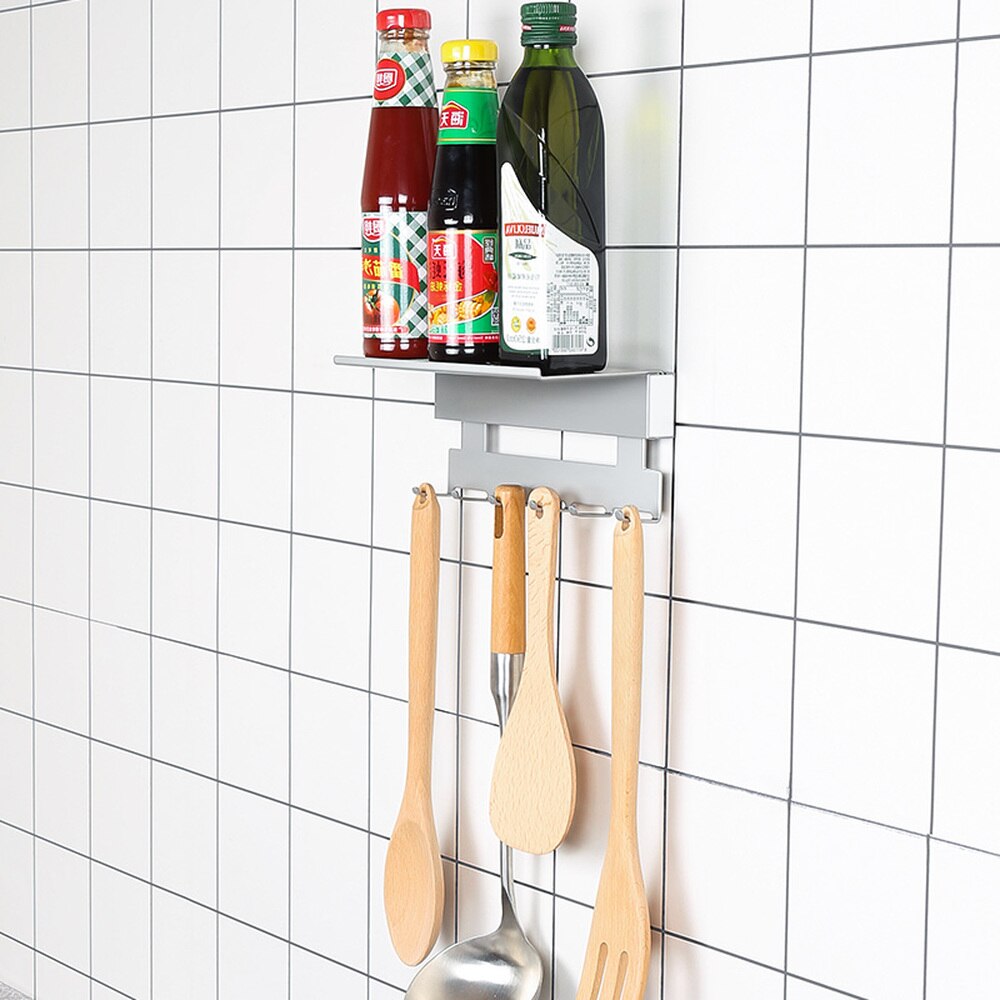 Strong adhesive hook kitchen stainless steel wall hanging rack 6 row of hooks kitchen seasoning storage rack wx8071125