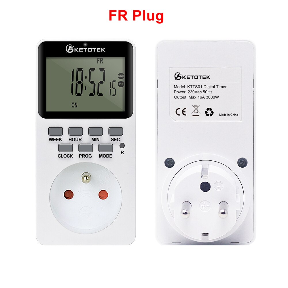 EU/US/UK Electronic Digital Timer Switch Programmable 220V 110V Kitchen Plug Socket Timing Outlet Random Coutdown 12/24hr Timer: FR Type