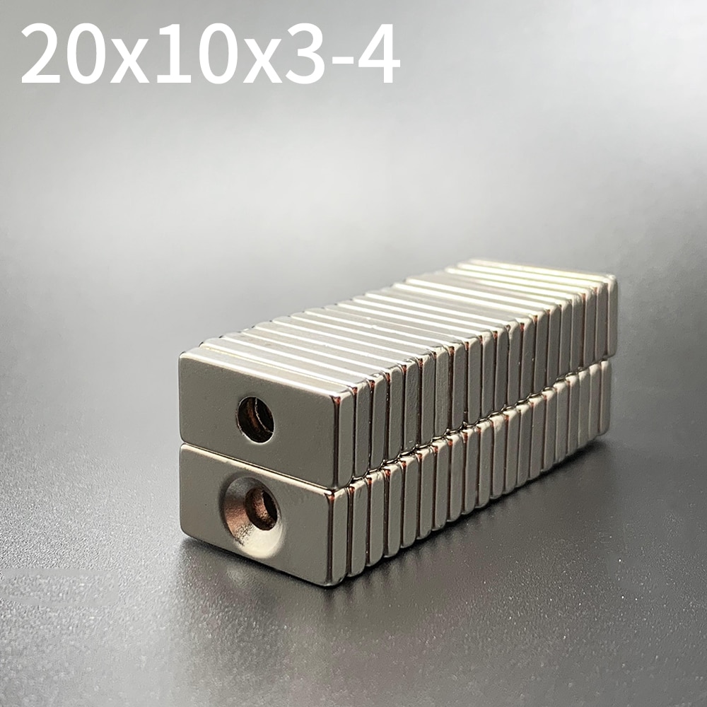 5/10/50Neodymium Magneet 20X10X3 Gaten 4 N35 Vierkante Super Sterke Sterke Permanente magneet Blok Zeldzame Aarde Magneet