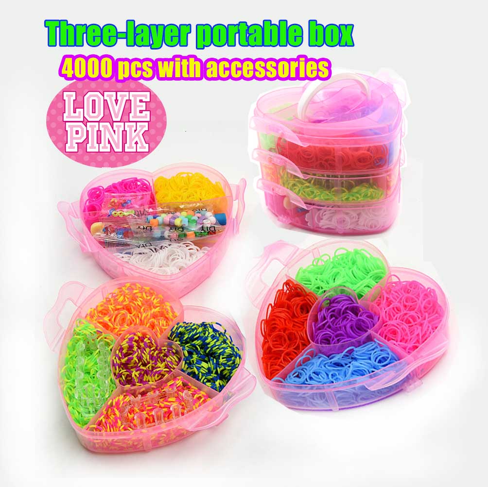 4500 Stuks Rubber Fun Loom Bands Kit Voor Meisjes Kids Diy Gom Armbanden 3 Layer Pvc Doos Familie loom Kit Set Breien: Default Title