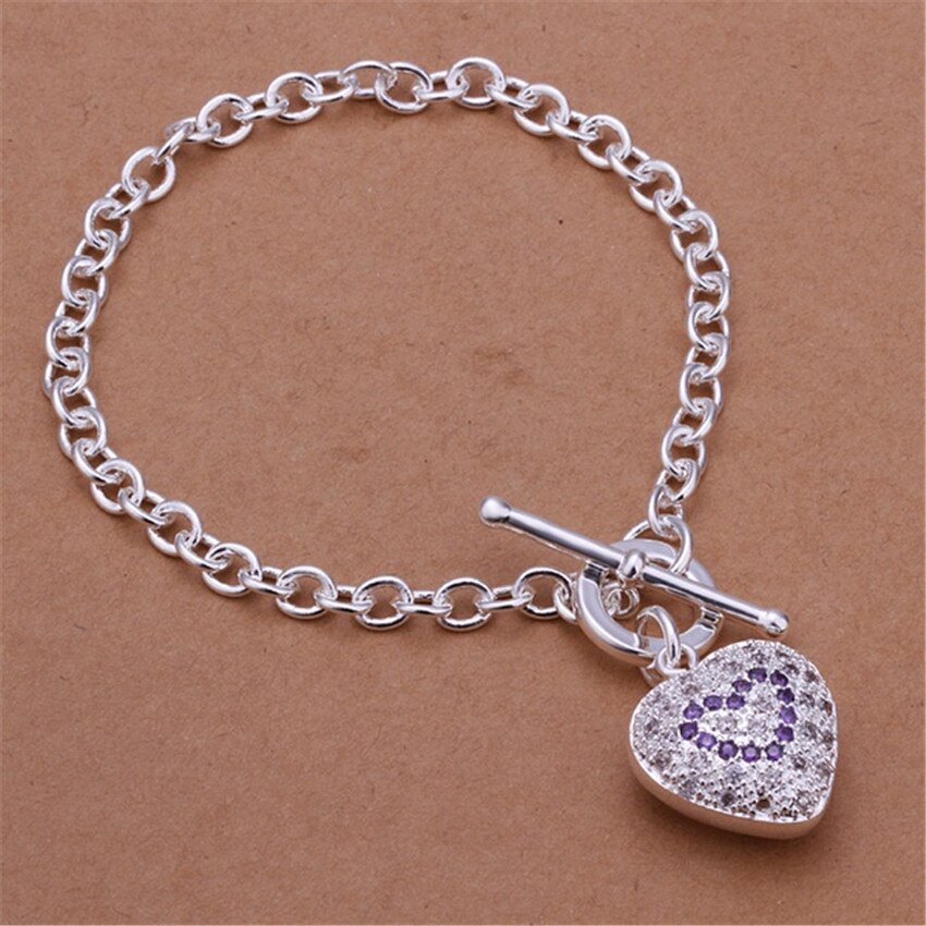 Zilver kleur paars kristal hartvormige armbanden Voor vrouwen lady wedding mode-sieraden kerstcadeaus H307