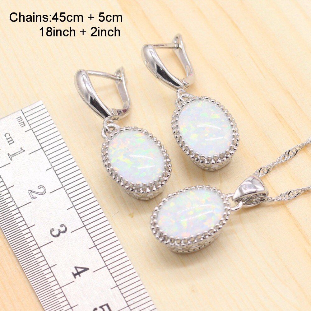 Klassieke Vrouwen Sliver Kleur Sieraden Sets White Opal Ketting Hanger Oorbellen Trouwringen Opal Armband Sets Voor Dance Party