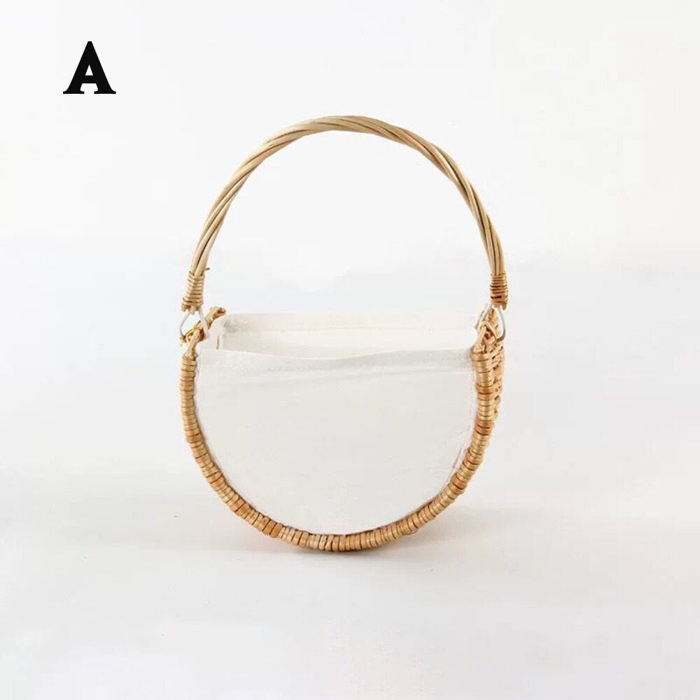 Practical Handmade Wicker Rattan Basket With Handle Decorative Garden Flower Pot Bread Fruit Storage Baskets Home Organizer: A