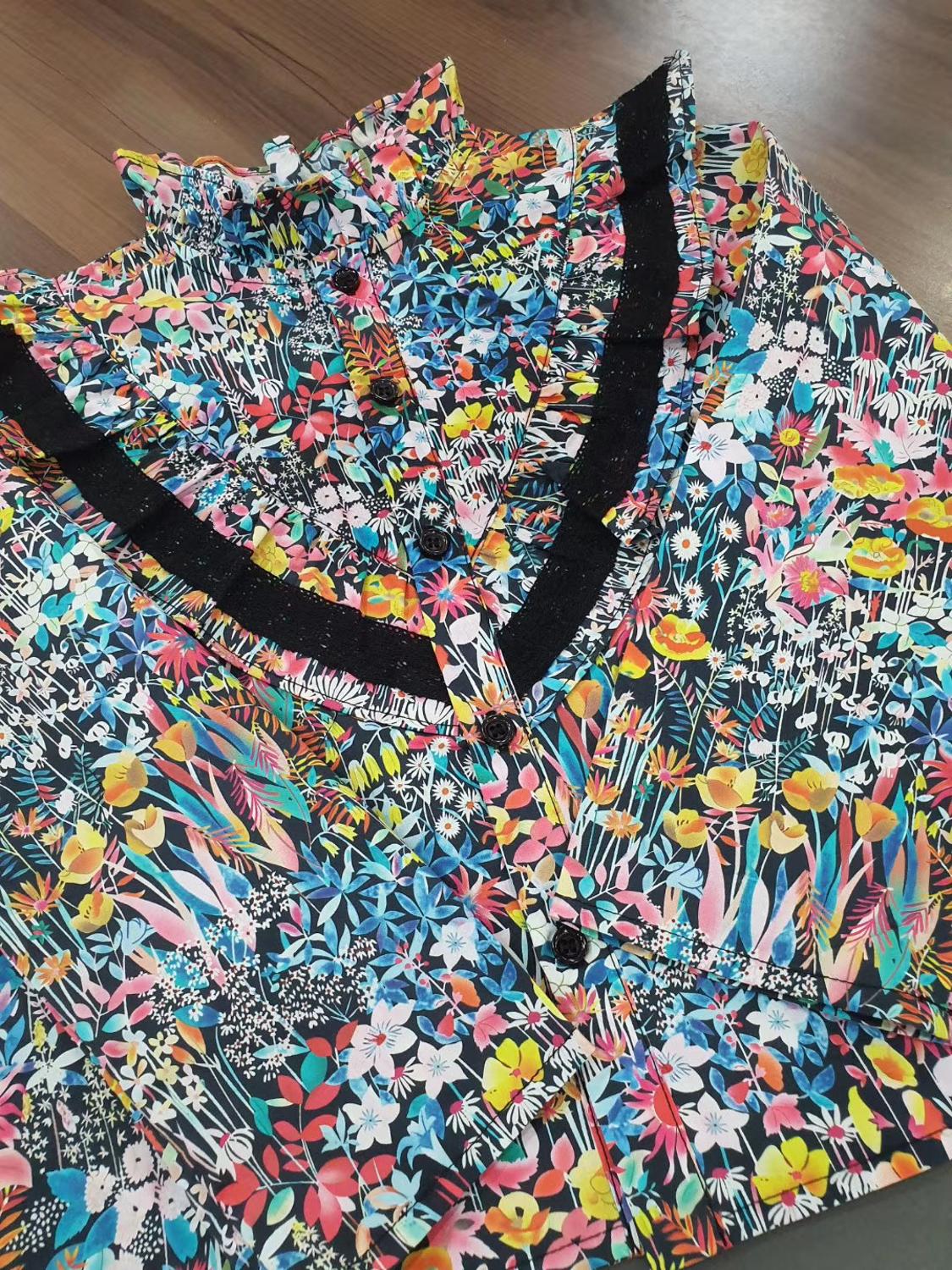 Babybluse blomstermønster 100%  høj hurtigt bomuld langærmet pigebluseskjorte