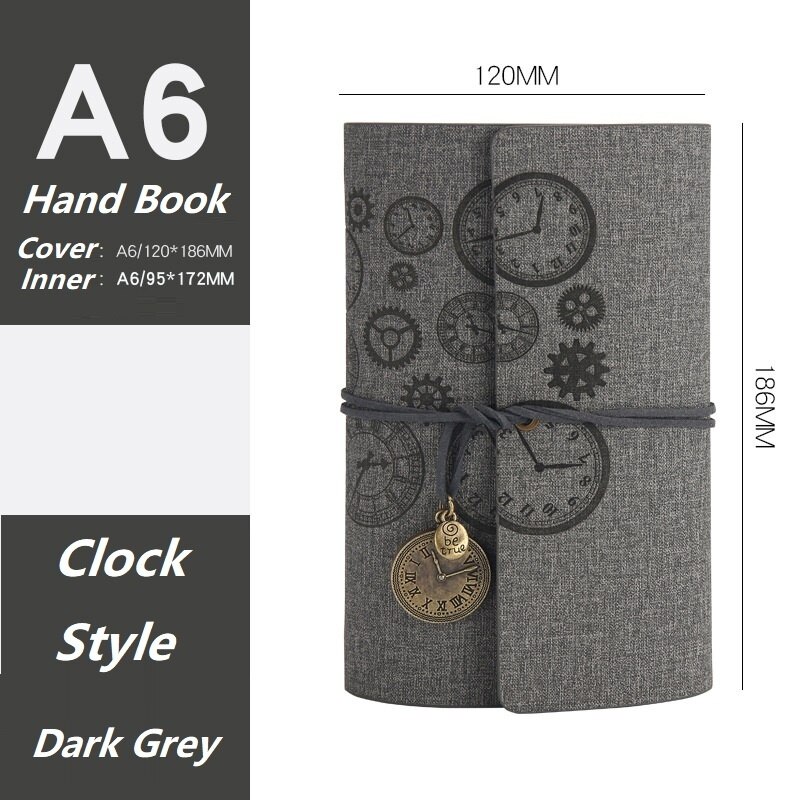 Retro Style Hand Book A6 Spiral Ring Binder Leather Notepad Small Notebook: Grey