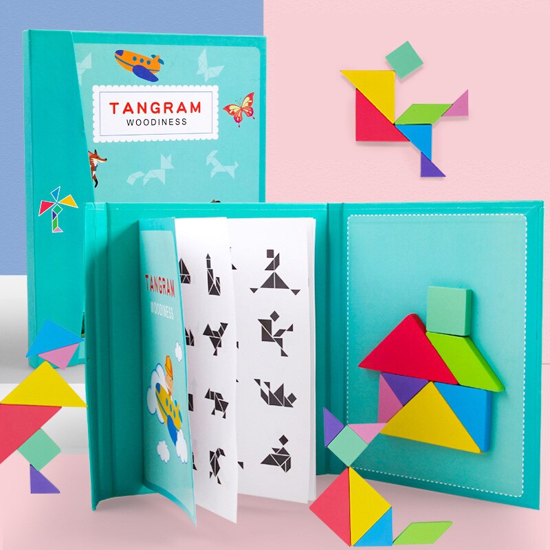 Intelligentie Kinderen Speelgoed Houten 3D Magnetische Puzzel Tangram Voor Kinderen Baby Geometrische Wiskunde Puzzels Educatief Speelgoed