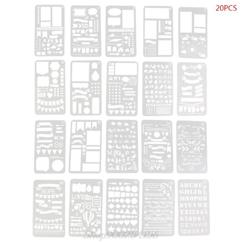 20Pcs Bullet Journal Stencil Set Plastic Planner DIY Drawing Template Diary Decor Craft S19 20