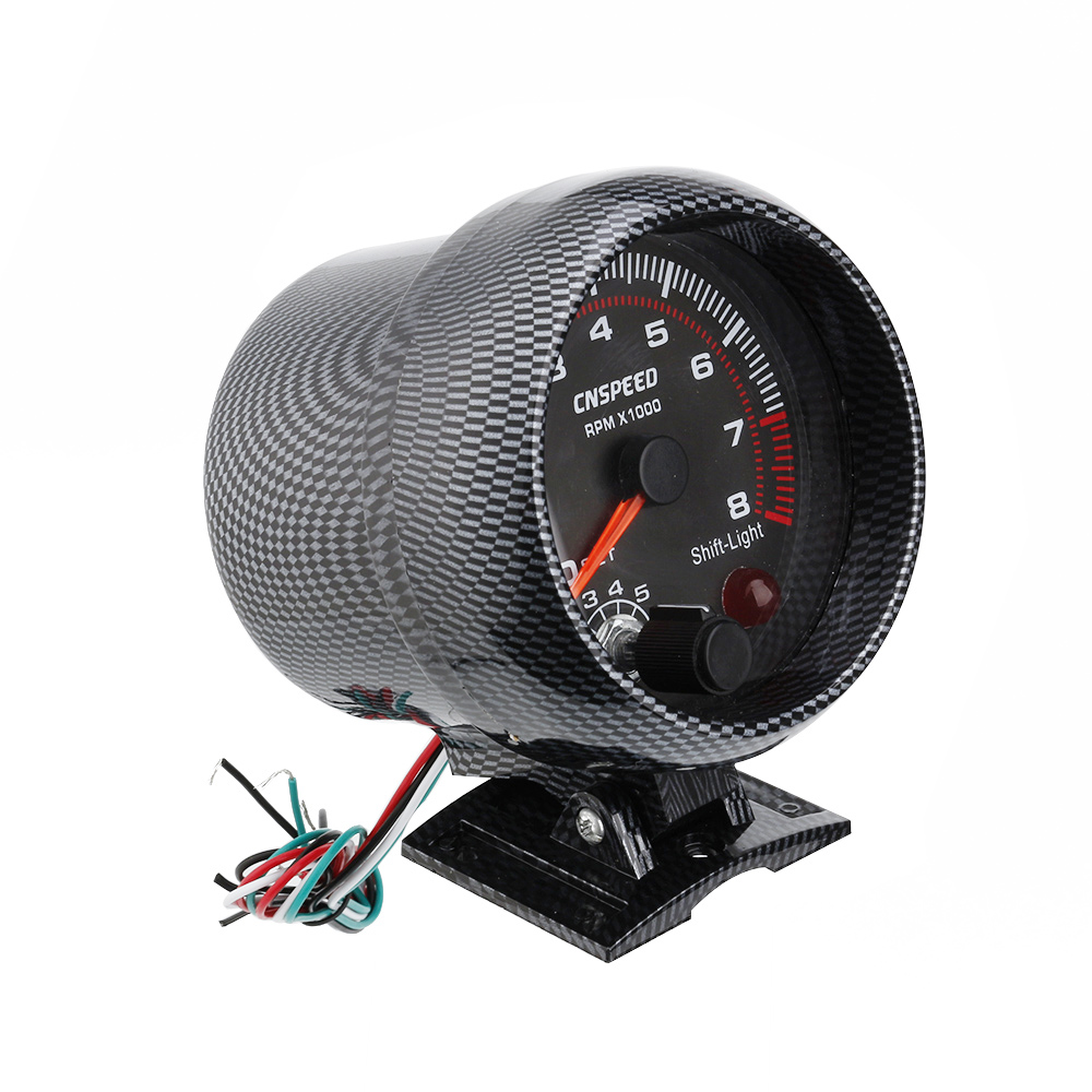 CNSPEED 12V Tachometer Gauge 3.75'' Car Universal Black Tachometer Gauge 7color Inter Shift Light 0-8000 RPM Fit 4 6 8 Cylinder: Dark Grey