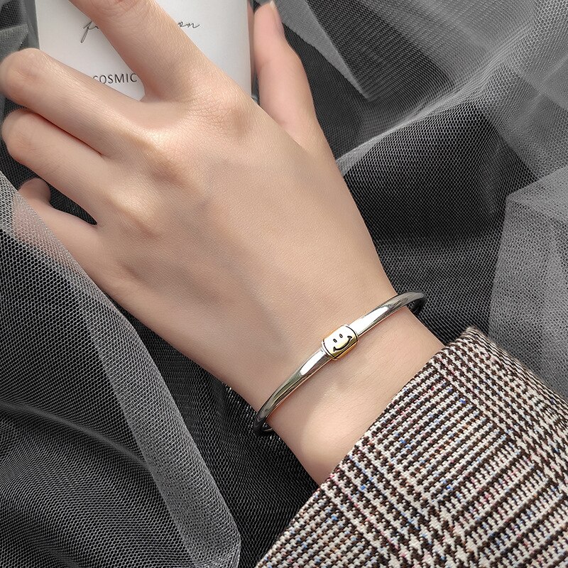 925 sterling silver adjustable smile charm bracelet & bangle handmade 2022 korean jewelry for women pulseras mujer  sl521
