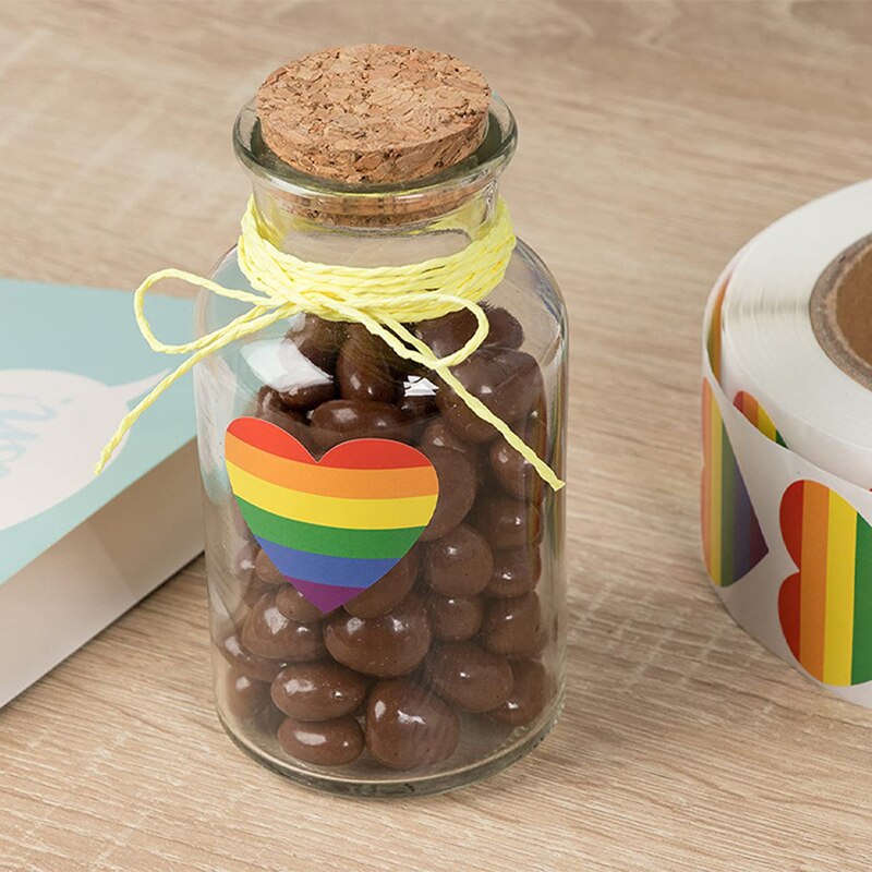 Heart Shape Rainbow Stickers Seal Labels 500 Labels Stickers Scrapbooking For Package Wedding Decoration Stationery Sticker