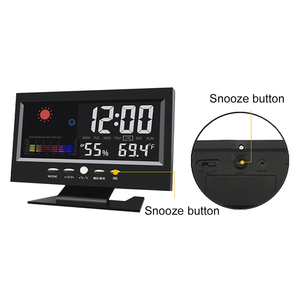 LCD Color Screen Digital USB Temperature Humidity Time Date Display Alarm Clock display hours minutes date month weeks and 12/24