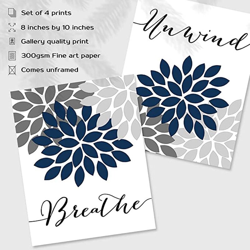 4Pcs Relax Soak Unwind Breathe Bathroom Wall Decor, Bathroom Wall Art, Farmhouse Bathroom Decor, Bathroom Decor Wall Art