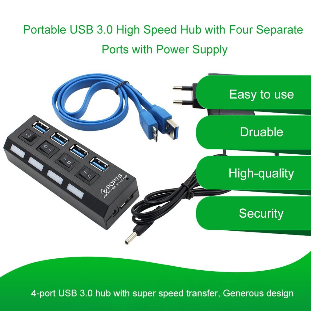 Usb 3.0 hub usb hub 3.0 multi usb splitter hab 4/7 port multiple expander bruk strømadapter usb 3 hub med switch for pc