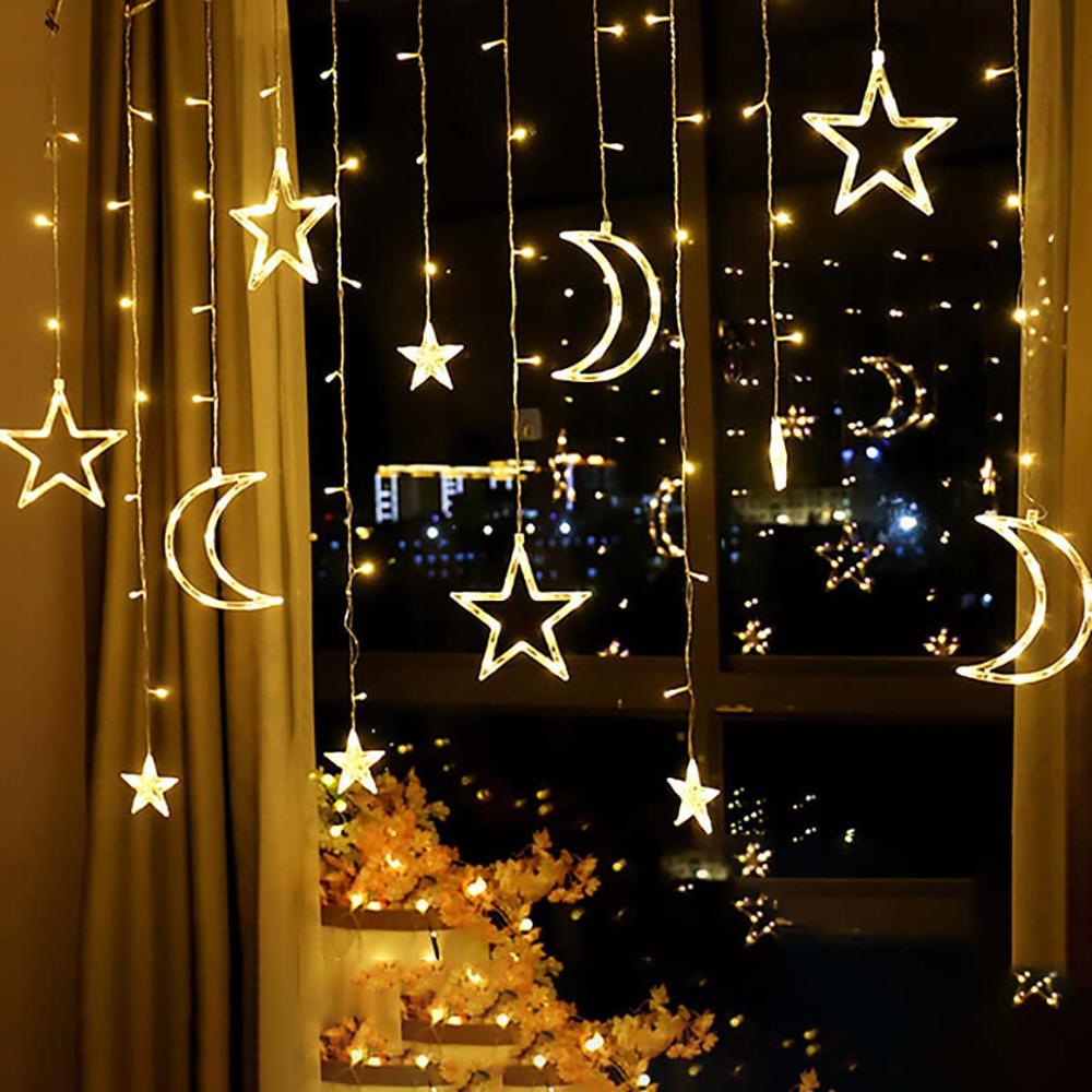 2.5M 3.2M 8 Work Modes Christmas Decoration garland LED Fairy Lights Star And Moon Curtain Light String Party Decor Lamp