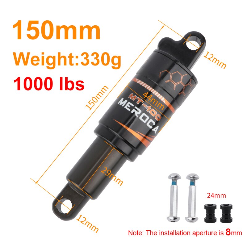 MEROCA-amortiguador Mt-100 de aleación de aluminio para bicicleta de montaña, muelle hidráulico trasero, 125mm, 150mm, 165mm, 190mm: 150mm x 1000 lbs