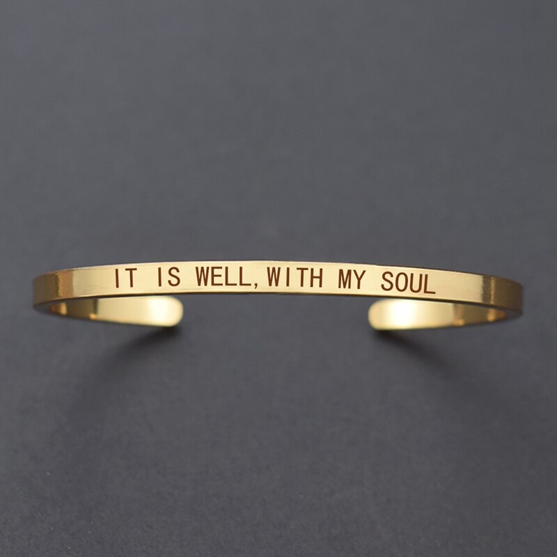 "ES IST Darm MIT MEINE SEELE" Graviert Armbinde Religiöse Bibel Vers Schriftzug Armbinde Modeschmuck für Frauen Weihnachten: Gold