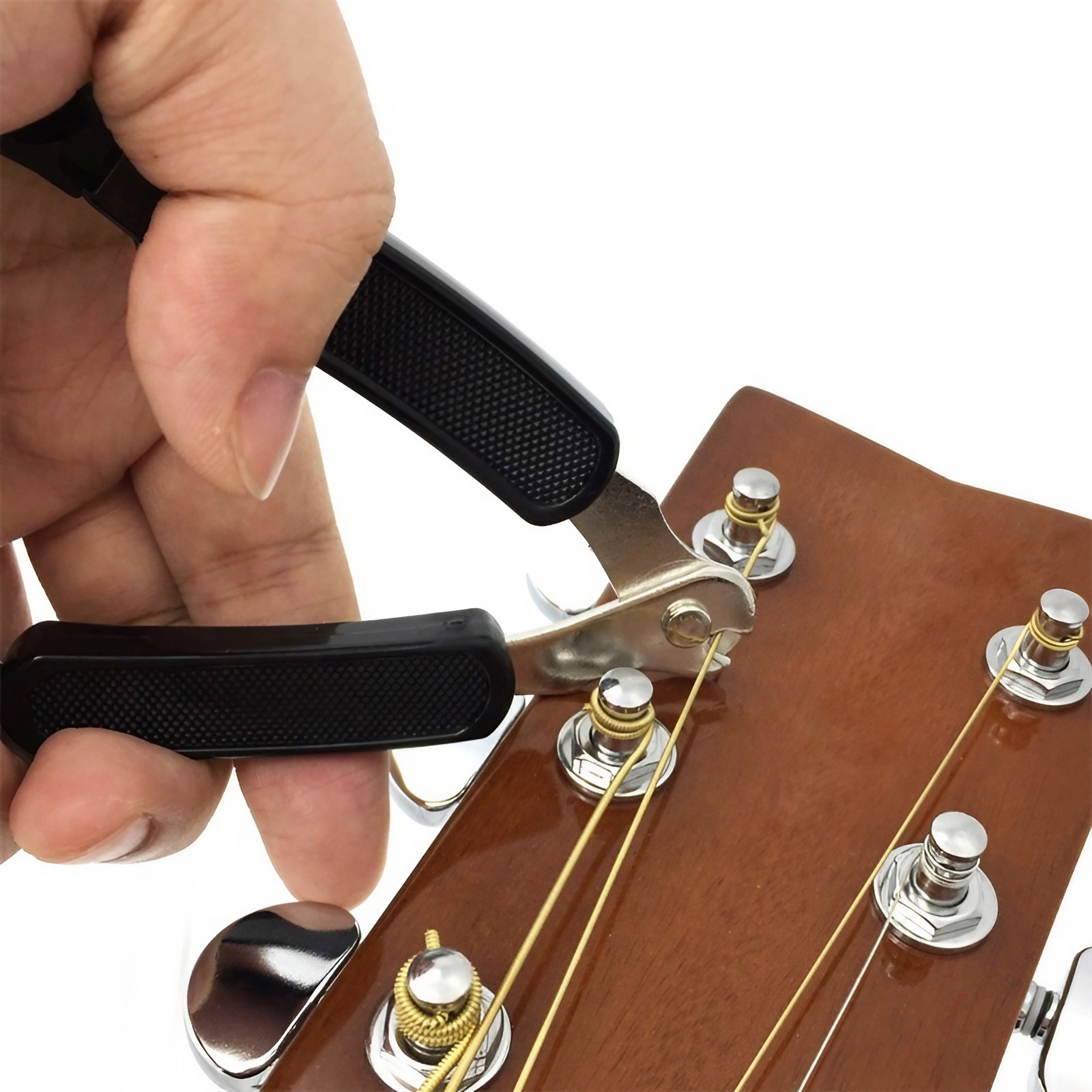 Enrollador de cuerdas de guitarra, cortador de cuerdas, extractor de pasadores de puente, enrollador de clavijas de cuerda 3 en 1, herramienta negra de reparación de guitarra