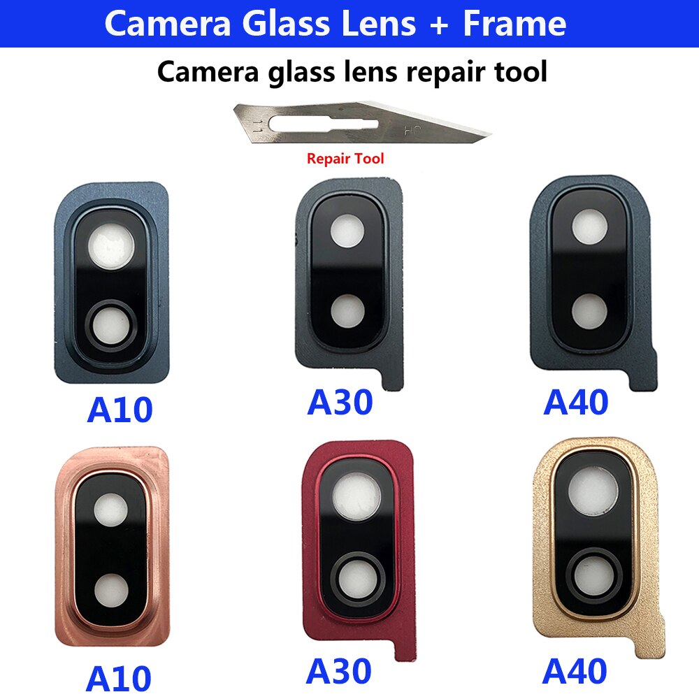 Terug Camera Glazen Lens + Frame Voor Samsung Galaxy A10 A30 A40 Rear Behuizing Back Cover Met Metalen Frame Houder replacemen