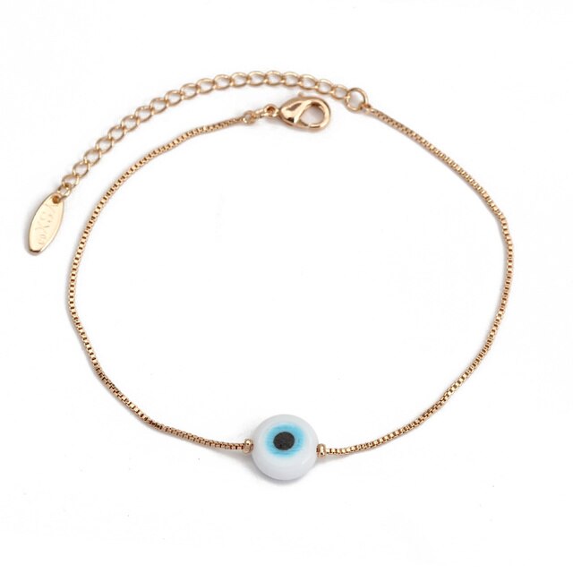 Lucky Eye Blue Turkish Evil Eye Charm Bracelet Gold Color Copper Chain Adjustable Bracelet for Women Girls Jewelry BE73