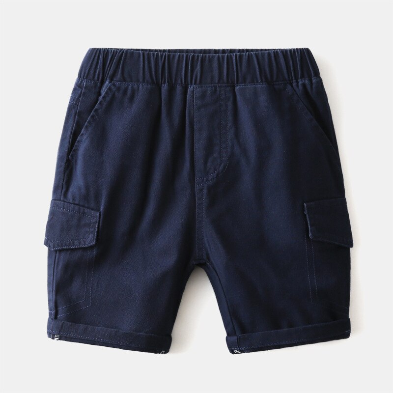 Pantalones Cargo de algodón con cintura elástica para niños, hasta la rodilla pantalón corto, de verano: Navy / 110(4T)